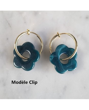Boucles d'oreille anneau et Breloque résine