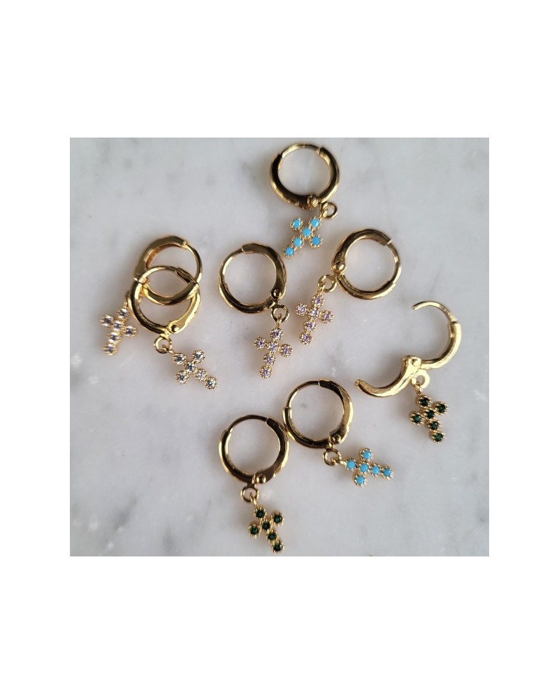 créole breloque croix strass percées