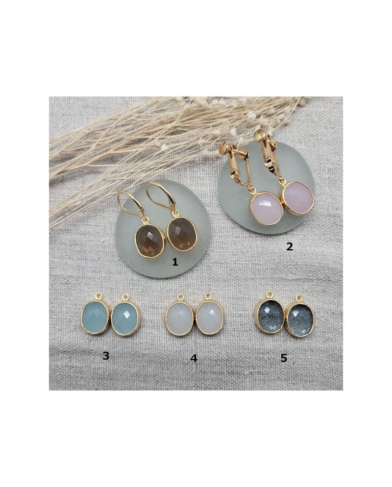 Boucles d'oreille pierre sertie couleur pastel