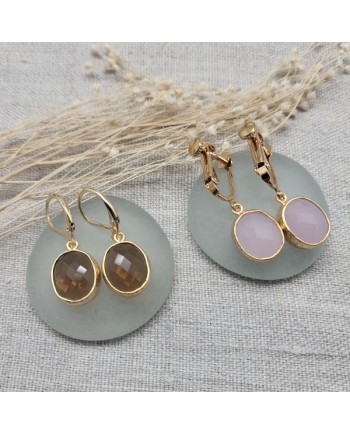 Boucles d'oreille pierre sertie couleur pastel