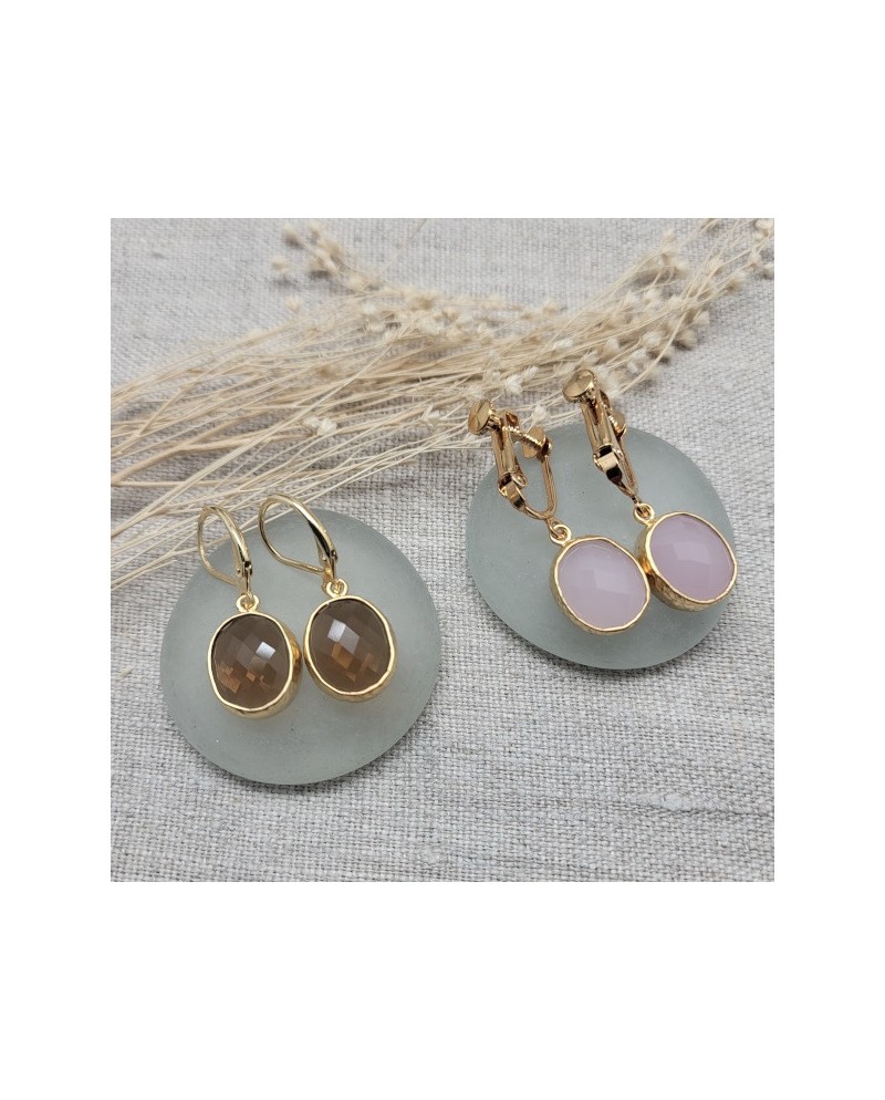 Boucles d'oreille pierre sertie couleur pastel