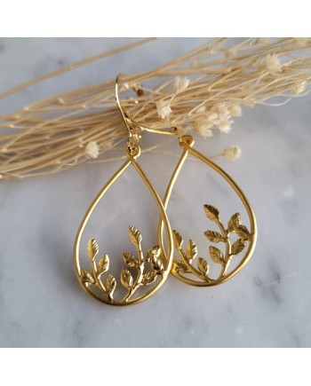 Boucles d’oreilles ovales motif feuille plaqué Or