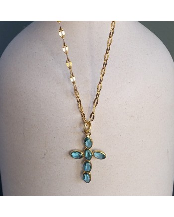 Collier croix et pierre colorée