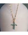 Collier croix et pierre colorée