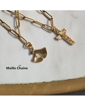 Collier maille large croix ou feuille