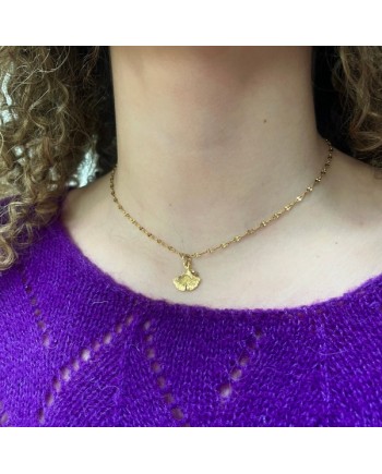 Collier maille large croix ou feuille