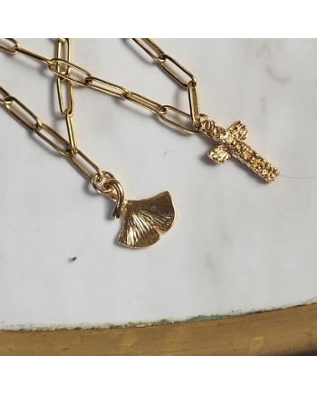Collier maille large croix ou feuille