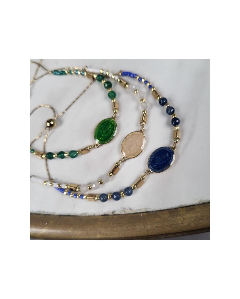 Bracelet perles couleur et médaille vierge