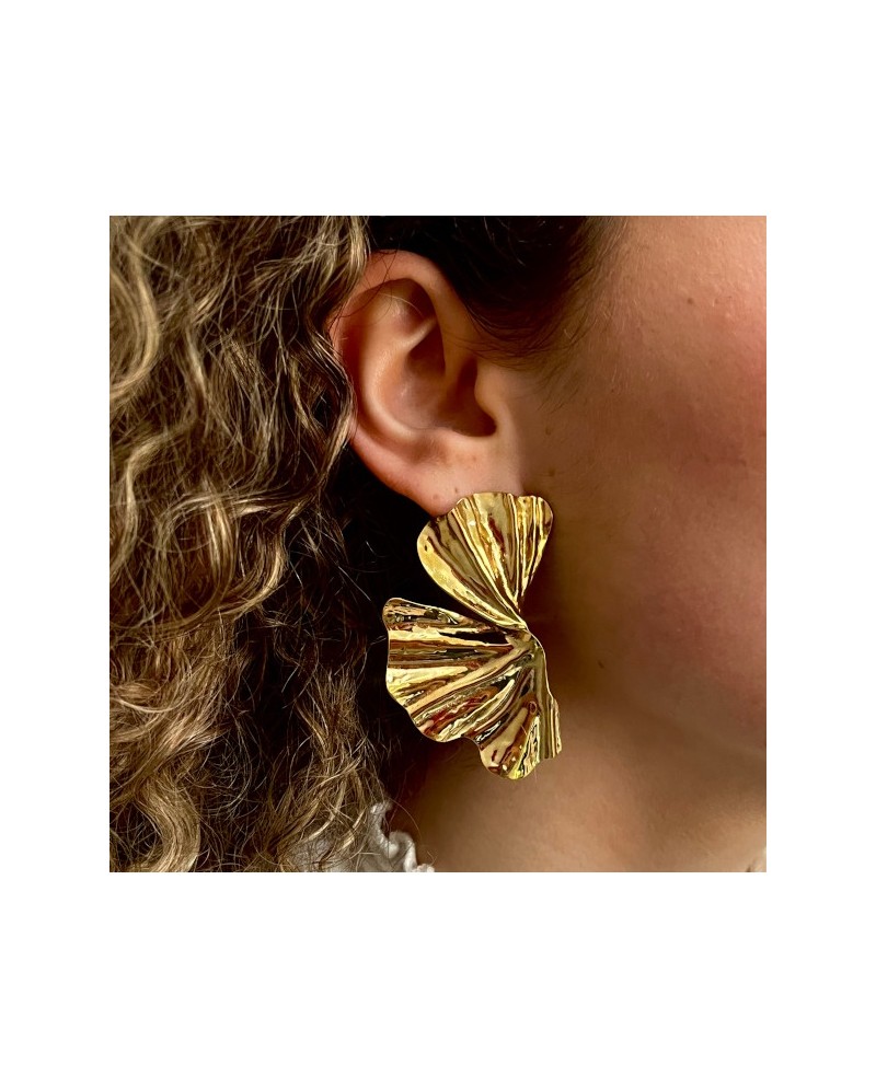 Boucles d'oreille Doré large feuille