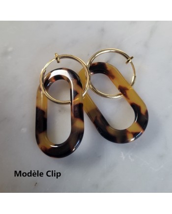 boucles d'oreilles créoles et résine ovale