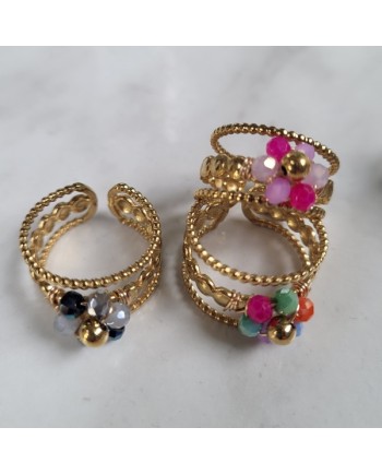Bagues 3 anneaux et fleurs en perles