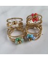 Bagues 3 anneaux et fleurs en perles