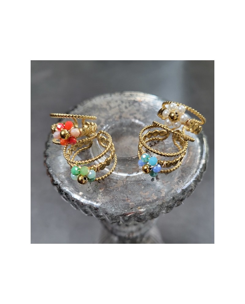Bagues 3 anneaux et fleurs en perles