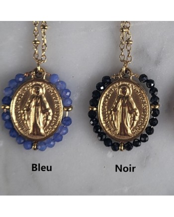Collier médaille vierge et perles