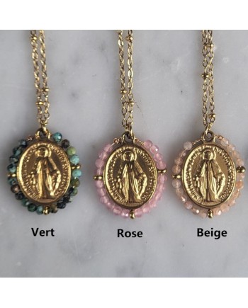 Collier médaille vierge et perles