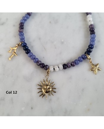 Colliers perles colorées & breloques dorées – Thème mer et spirituel