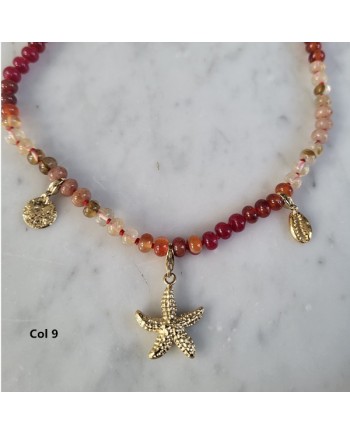 Colliers perles colorées & breloques dorées – Thème mer et spirituel