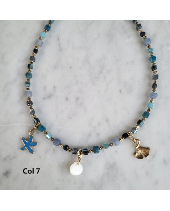 Colliers perles colorées & breloques dorées – Thème mer et spirituel