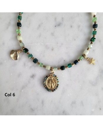 Colliers perles colorées & breloques dorées – Thème mer et spirituel
