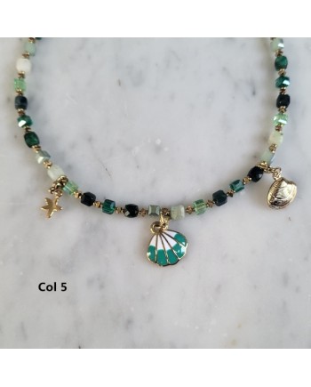 Colliers perles colorées & breloques dorées – Thème mer et spirituel