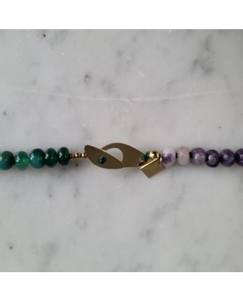 Collier perles colorées et médaille vierge