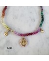 Collier perles colorées et médaille vierge