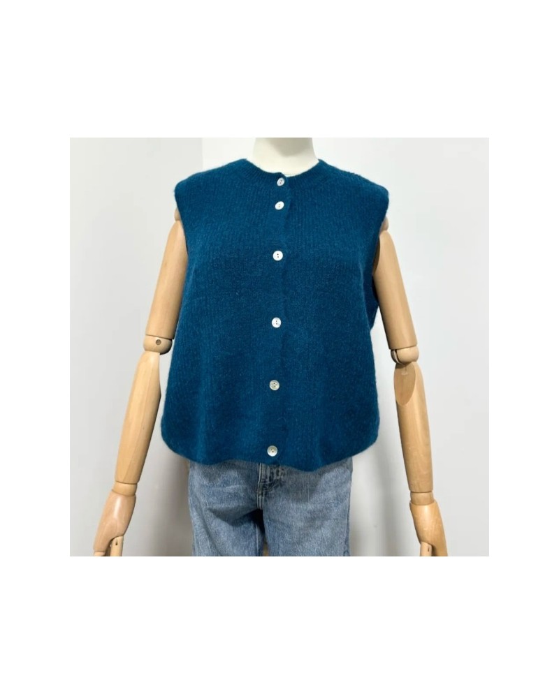 Gilet côtelé sans manche col rond