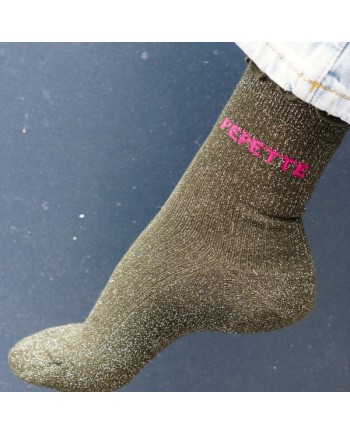 Chaussettes pailletées – Messages “Pépettes” & “Maman d’amour” | Taille unique mi-hauteur