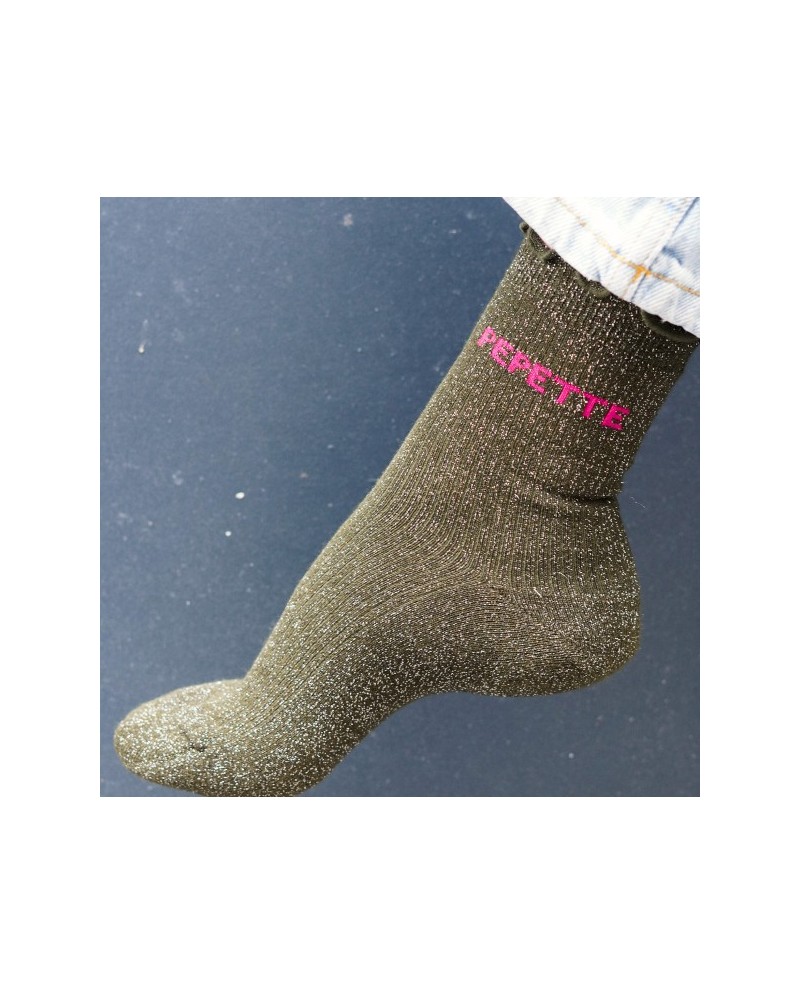 Chaussettes pailletées – Messages “Pépettes” & “Maman d’amour” | Taille unique mi-hauteur