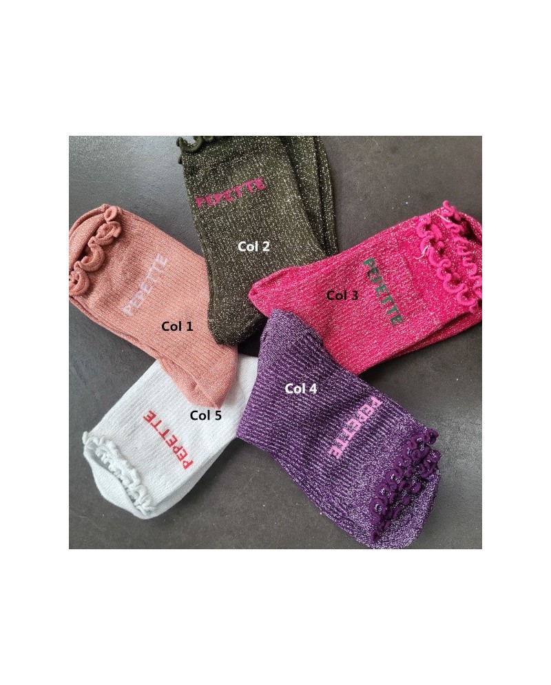 Chaussettes pailletées – Messages “Pépettes” & “Maman d’amour” | Taille unique mi-hauteur