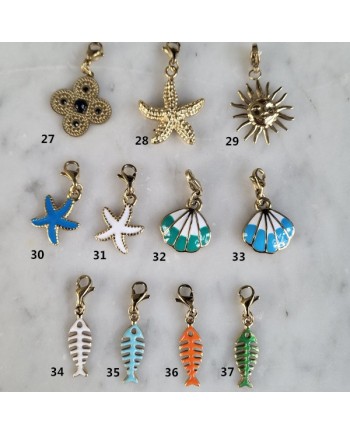 Breloques à clipper motifs marins, étoiles de mer et coquillages