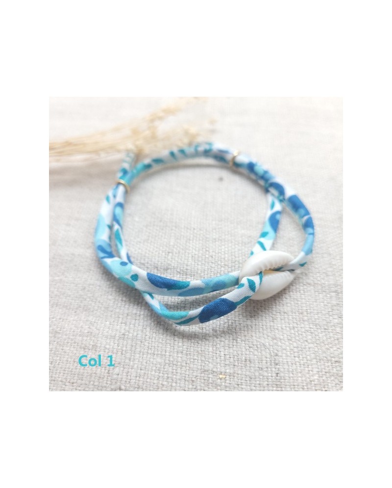Bracelet coquillagesur lien liberty coulissant, 7 couleurs, ajustable