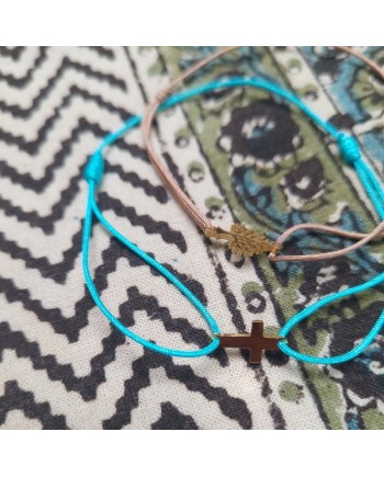 Bracelet religieux croix ou arbre doré sur un lien coloré,cadeau catho