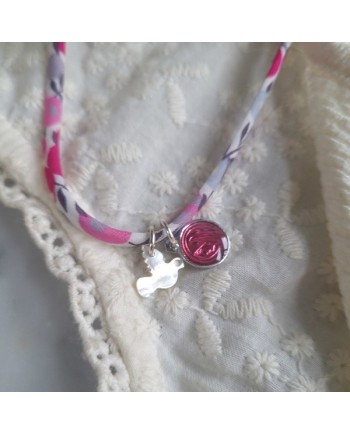 Collier religieux croix nacre et liberty, ajustable, cadeau communion