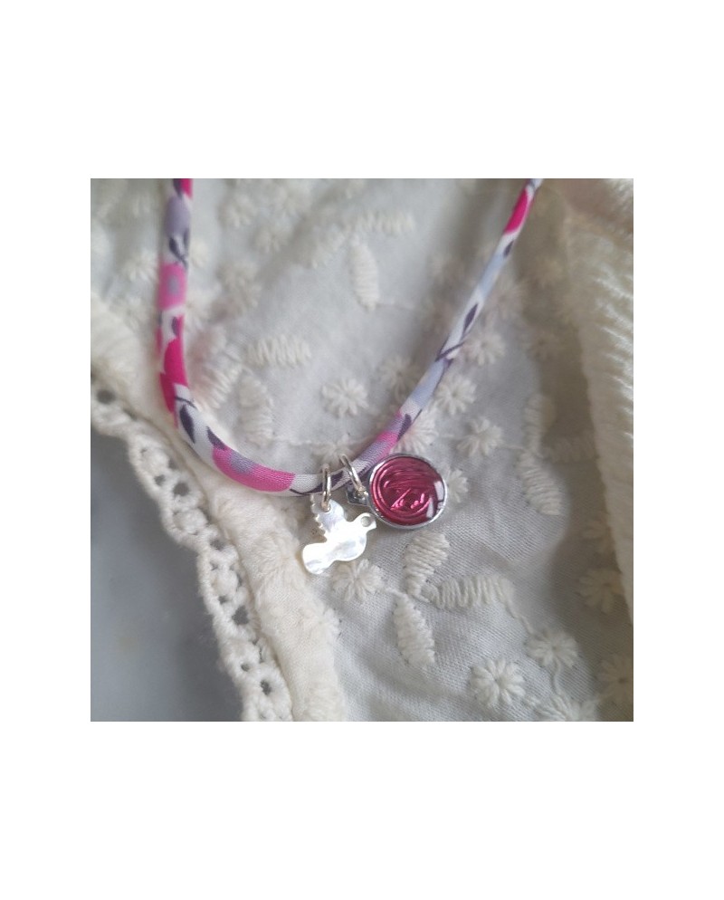 Collier religieux croix nacre et liberty, ajustable, cadeau communion