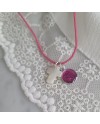Collier religieux vierge, croix nacre sur coton, cadeau communion