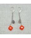 Boucle d'oreilles argent longues sur chaîne avec 2 pierres gris et orange