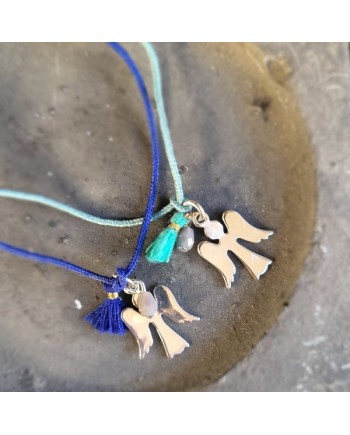 Bracelet religieux, pompon et breloque argent, ajustable, cadeau catho