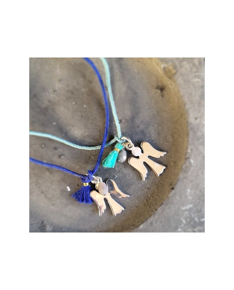 Bracelet religieux, pompon et breloque argent, ajustable, cadeau catho