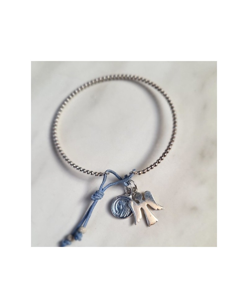 jonc religieux perlé Argent ou plaqué Or et breloques, taille ajustable