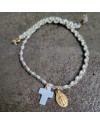 Bracelet perles naturelles nacrées et croix plaqué Or, ajustable