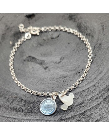 Bracelet religieux chaîne Argent avec 2 breloques religieuses ajustable