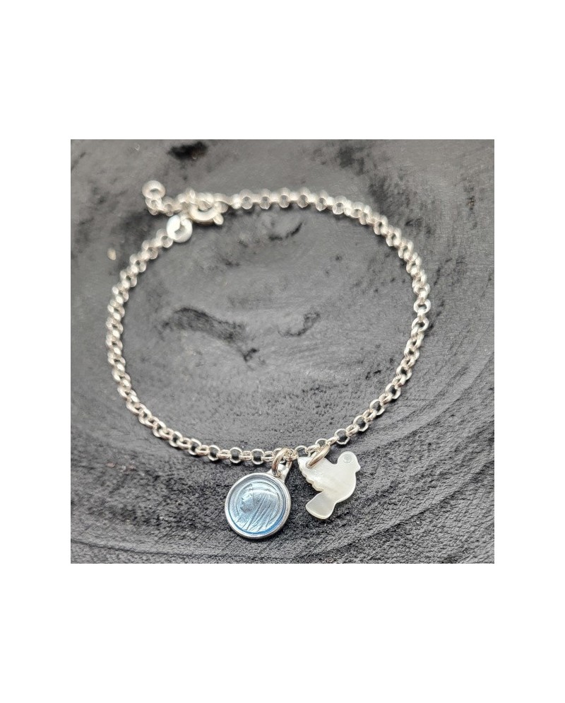 Bracelet religieux chaîne Argent avec 2 breloques religieuses ajustable