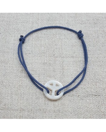 Bracelet Peace and Love nacre sur lien coton