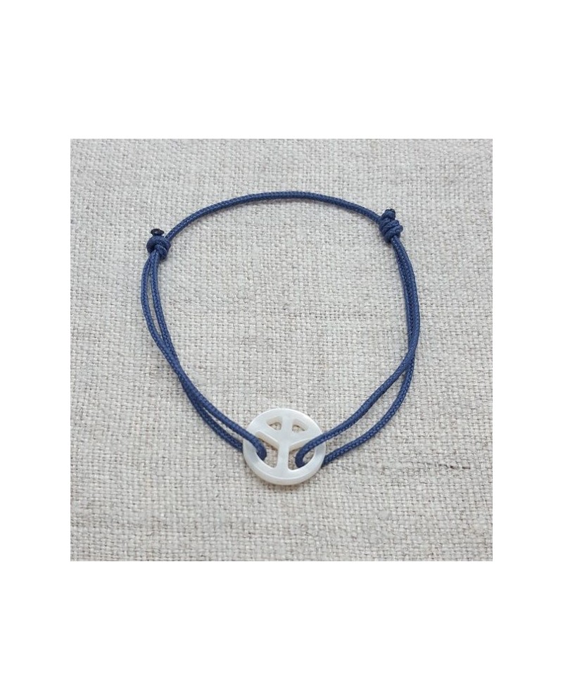 Bracelet Peace and Love nacre sur lien coton