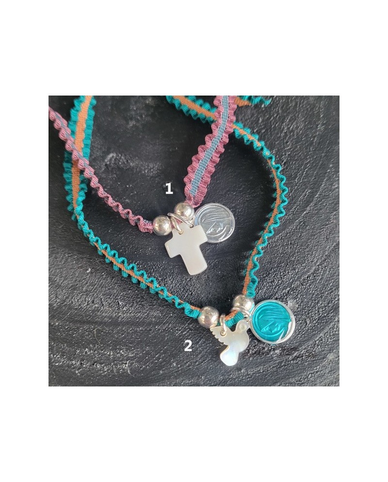 Bracelet religieux croix et vierge, coloré, ajustable, cadeau catho
