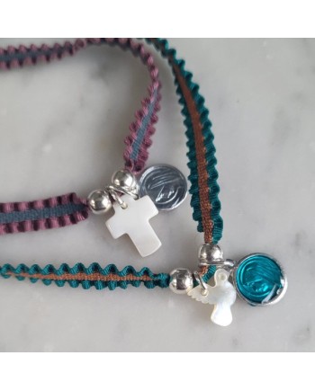Bracelet religieux croix et vierge, coloré, ajustable, cadeau catho