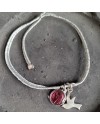 bracelet lien fin argenté croix, colombe et médaille vierge colorée