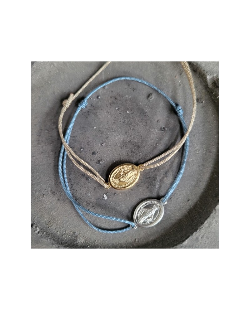 Bracelet lacet coton – Médaille vierge argent ou plaqué or