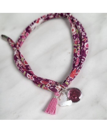 bracelet religieux liberty croix, vierge et pompon, ajustable, coloré